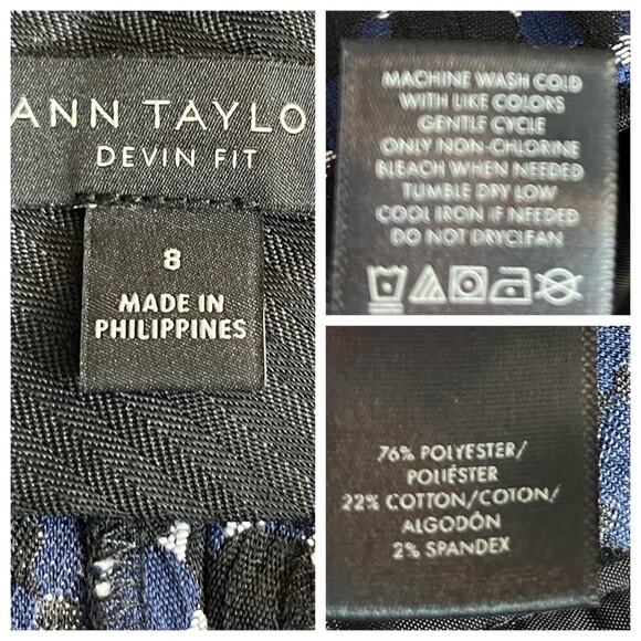 Ann Taylor Ankle Pants Devon Fit Blue Black Geometric Print Women's Size 8 - Picture 6 of 7